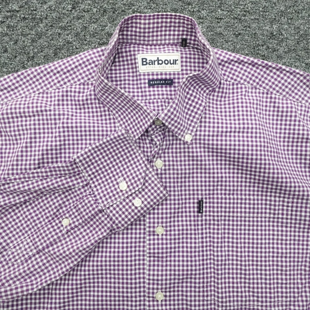 Barbour Shirt Mens Medium Purple Gingham Regular Fit Button Down Casual